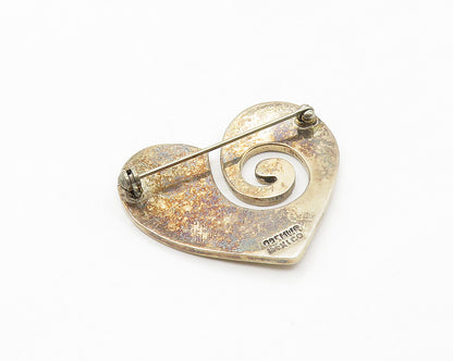 MWS MEXICO 925 Silver  Vintage Spiral Cutout Love Heart Brooch Pin  BP6936
