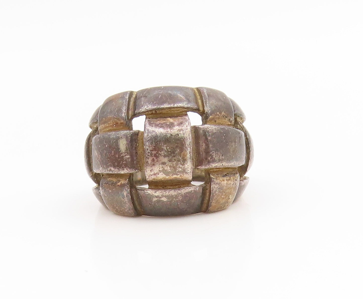 925 Sterling Silver Vintage Ring Modernist Basketweave Dome Band  Sz 6  RG35295