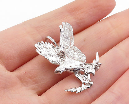 925 Sterling Silver  Vintage Shiny Etched Detail Flying Eagle Pendant  PT4220