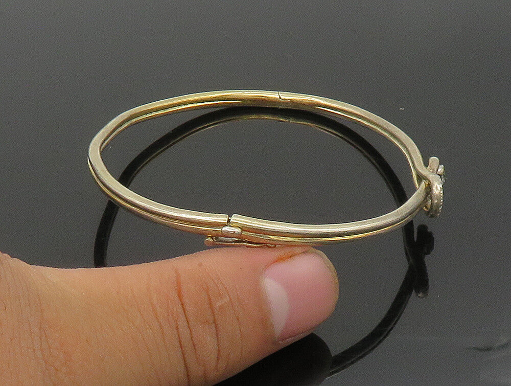 925 Sterling Silver  Vintage Cubic Zirconia Accent Thin Bangle Bracelet BT1338
