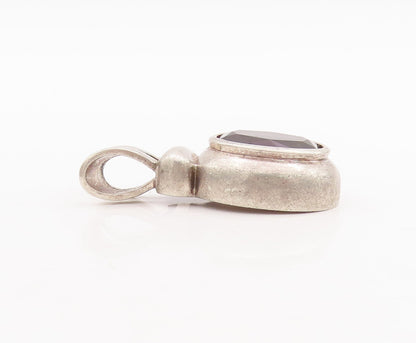 925 Sterling Silver Vintage Pendant Domed Oval Cut Smokey Quartz  PT23443