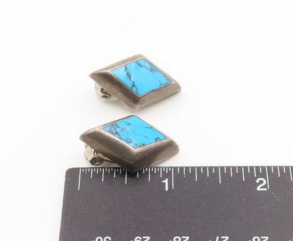 925 Sterling Silver Vintage Earrings MEXICO Turquoise Geometric Clip On  EG14202