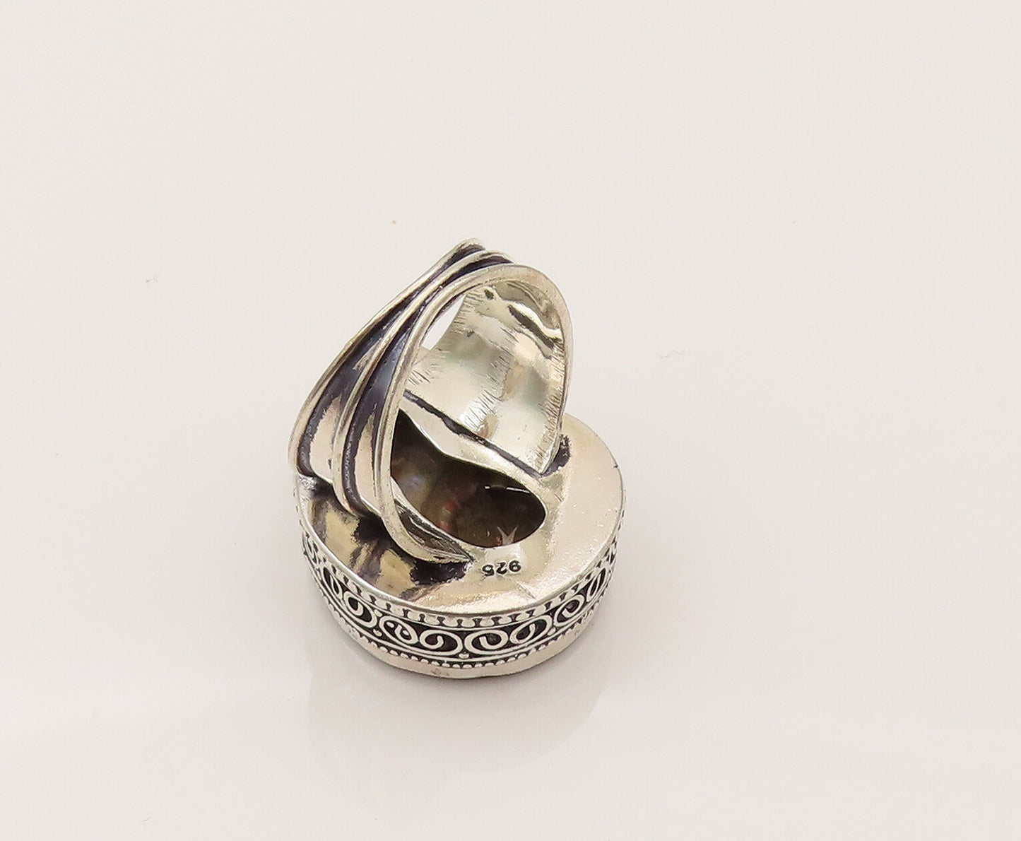 925 Silver  Vintage Bead & Pretzel Twist Snail Shell Motif Ring Sz 7  RG26488
