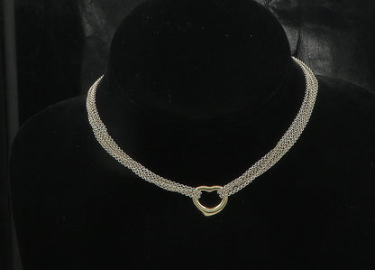 925 Silver & 14K GOLD Vintage Love Heart Multi Strand Chain Necklace NE3050