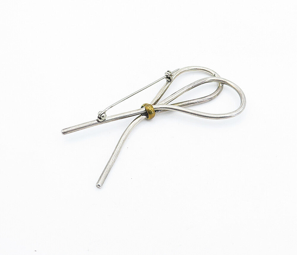 925 Sterling Silver  Vintage Two Tone Tied Loop Design Brooch Pin  BP1267