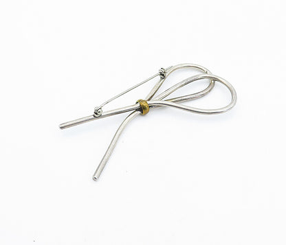 925 Sterling Silver  Vintage Two Tone Tied Loop Design Brooch Pin  BP1267