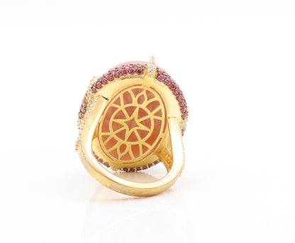925 Sterling Silver Vintage Ring Gold Plated Cat's Eye 2 Tone CZ  Sz 7  RG31567