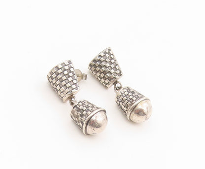 925 Sterling Silver Vintage Earrings GEOART Modernist Basket Weave Drop  EG13961