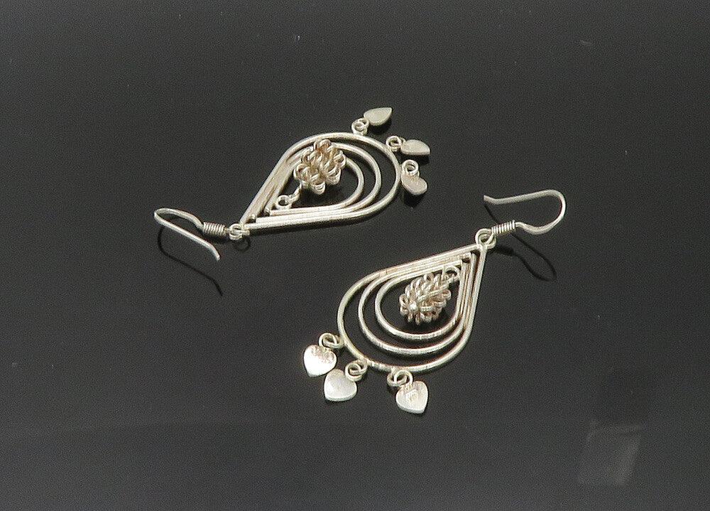 925 Sterling Silver  Vintage Shiny Open Tear Drop Dangle Earrings  EG10121