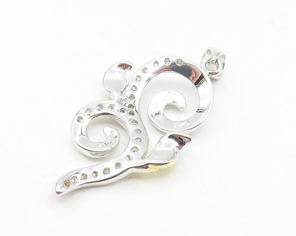 925 Sterling Silver  Sparkling Cubic Zirconia Two Tone Swirl Pendant  PT8980