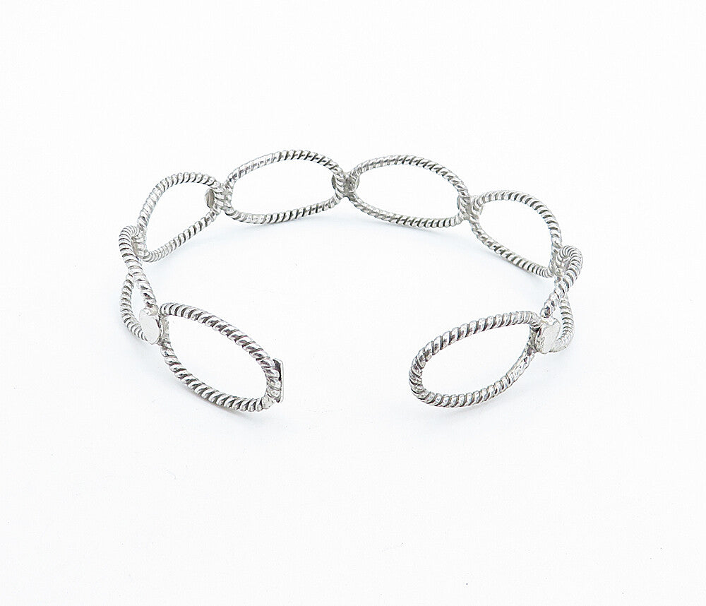 925 Sterling Silver  Shiny Love Heart Open Twist Design Cuff Bracelet  BT2441