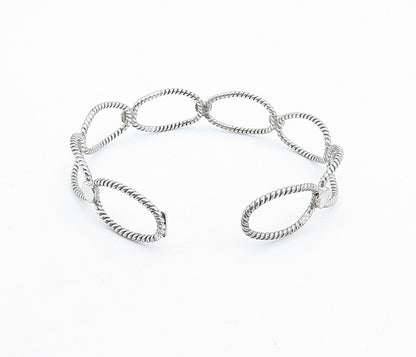 925 Sterling Silver  Shiny Love Heart Open Twist Design Cuff Bracelet  BT2441