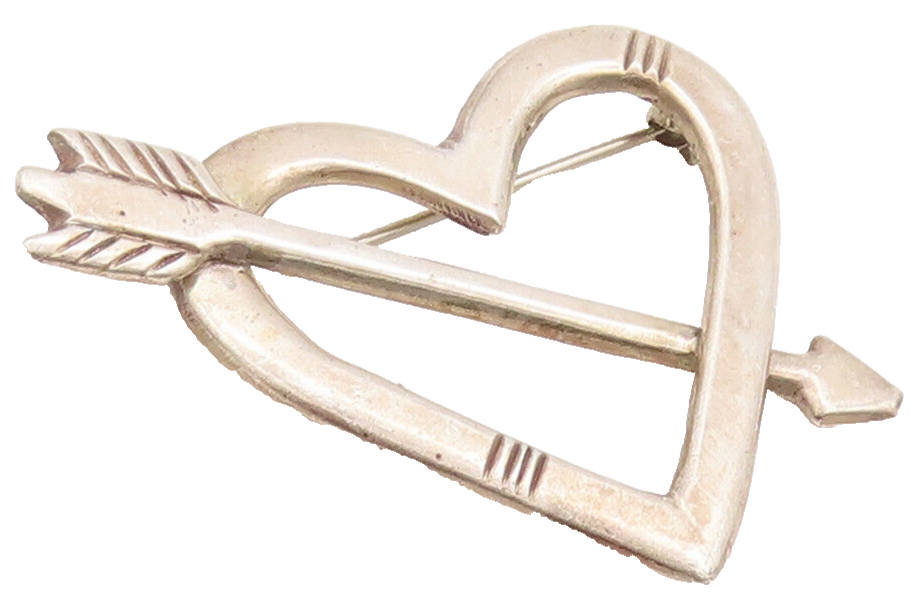 925 Sterling Silver Vintage Brooch Pin NAVAJO Carved Heart Pierced Arrow BP10667