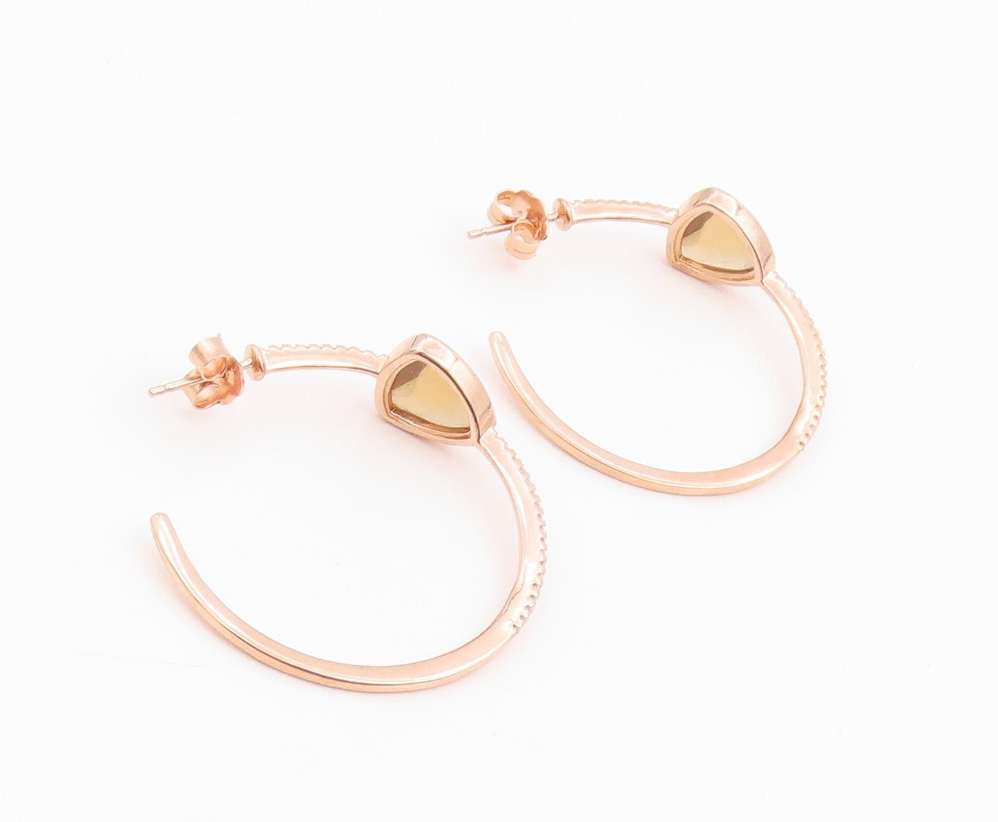 925 Sterling Silver Vintage Earrings Gold Plated Smoky Quartz & CZ Hoop  EG14236