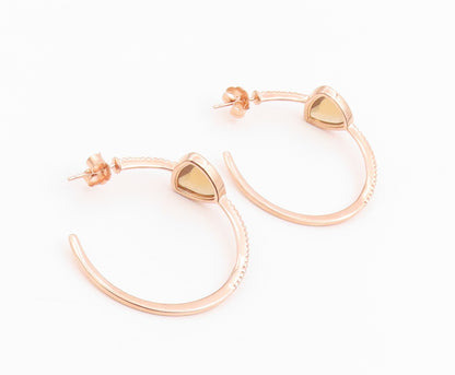 925 Sterling Silver Vintage Earrings Gold Plated Smoky Quartz & CZ Hoop  EG14236