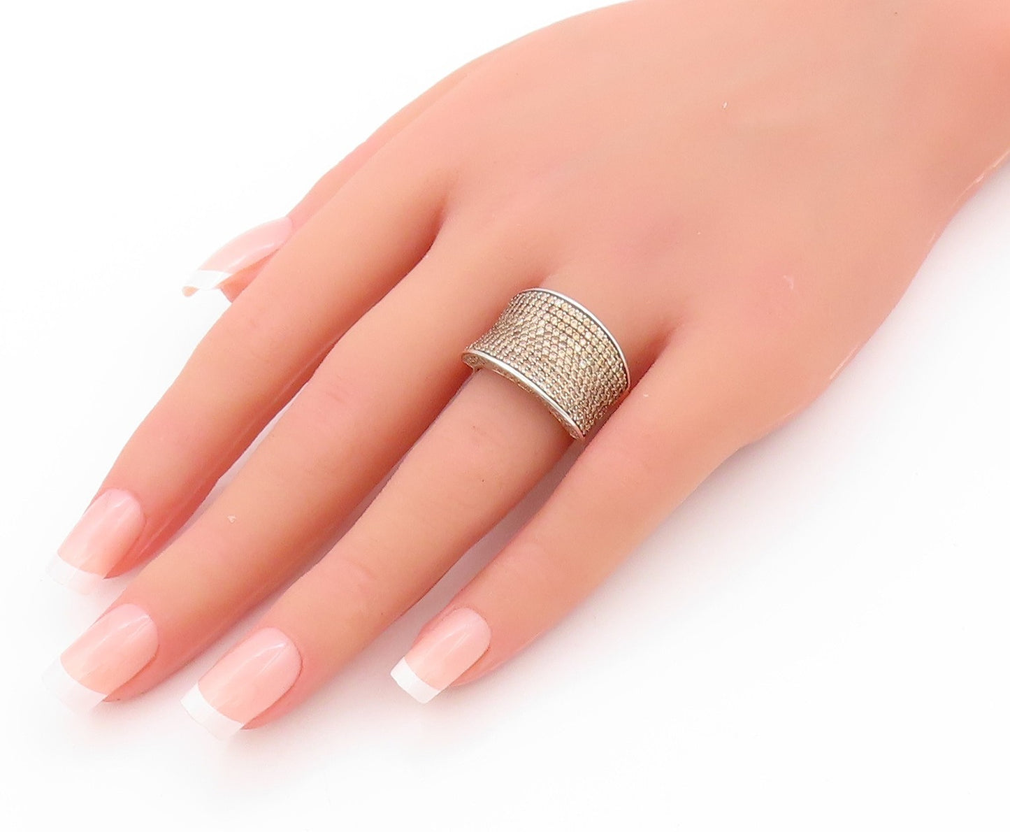 925 Sterling Silver Vintage Ring Gold Plated Champagne CZ Inlay  Sz 7  RG32559