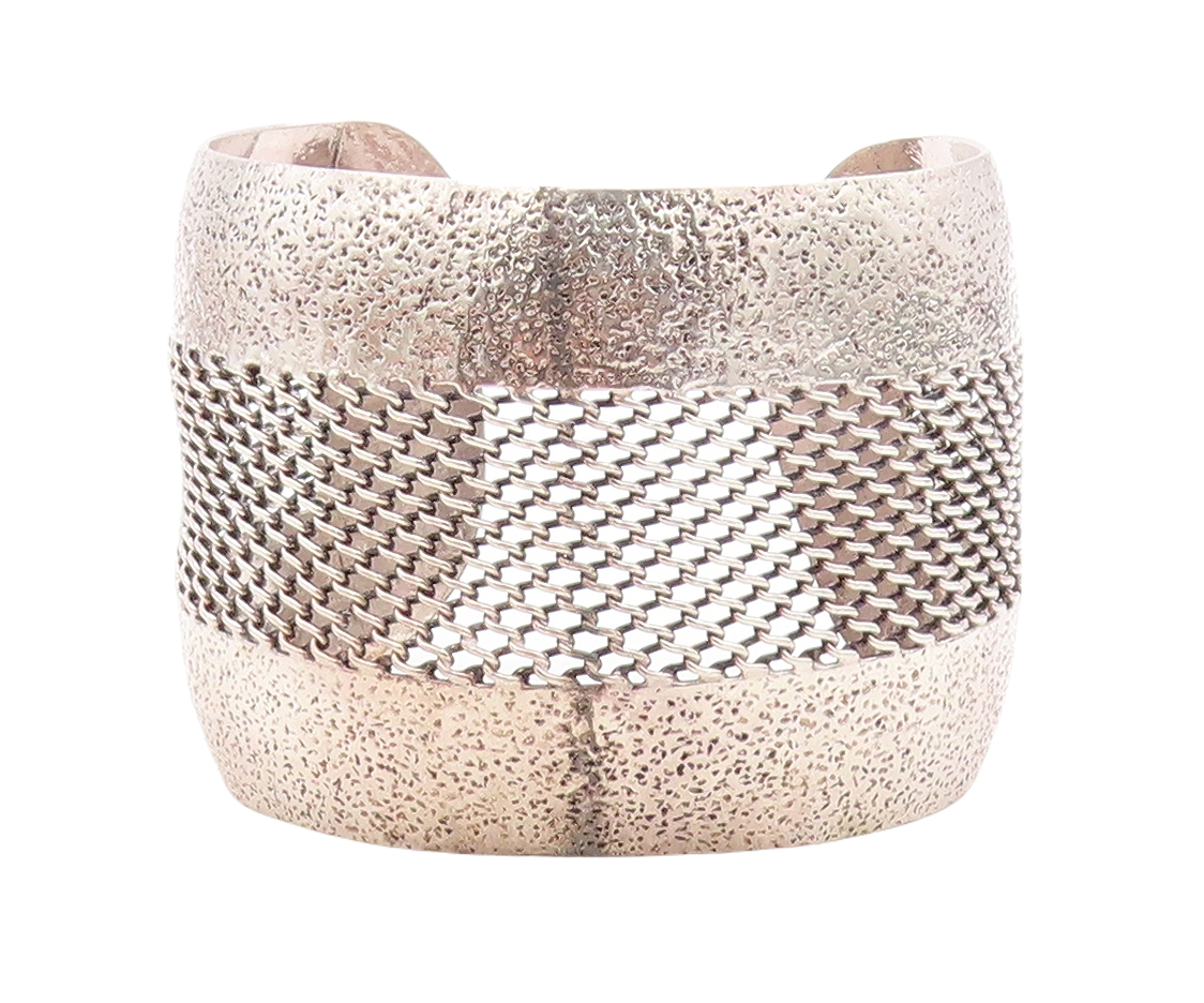 925 Sterling Silver  Vintage Textured Modernist Twist Cuff Bracelet  BT2787