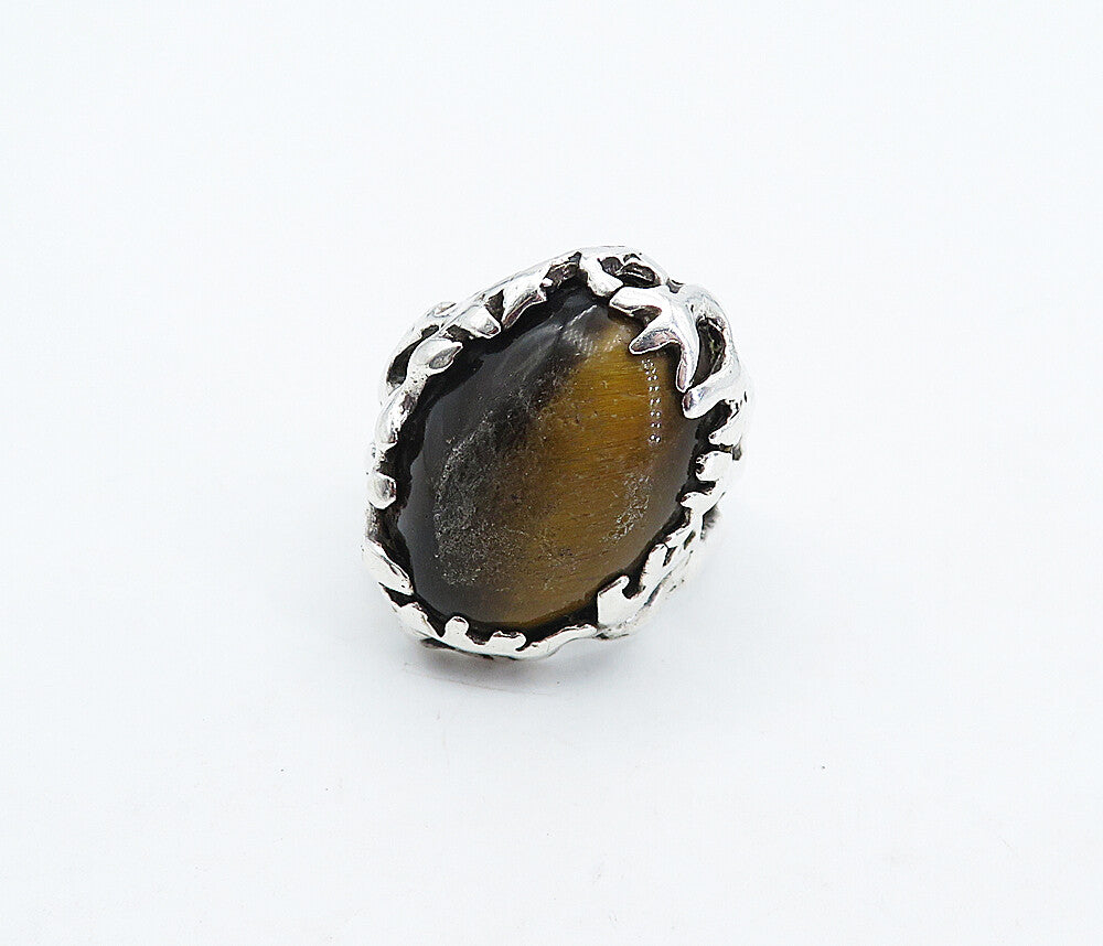 925 Sterling Silver  Vintage Tiger's Eye Sculpted Cocktail Ring Sz 10  RG4892