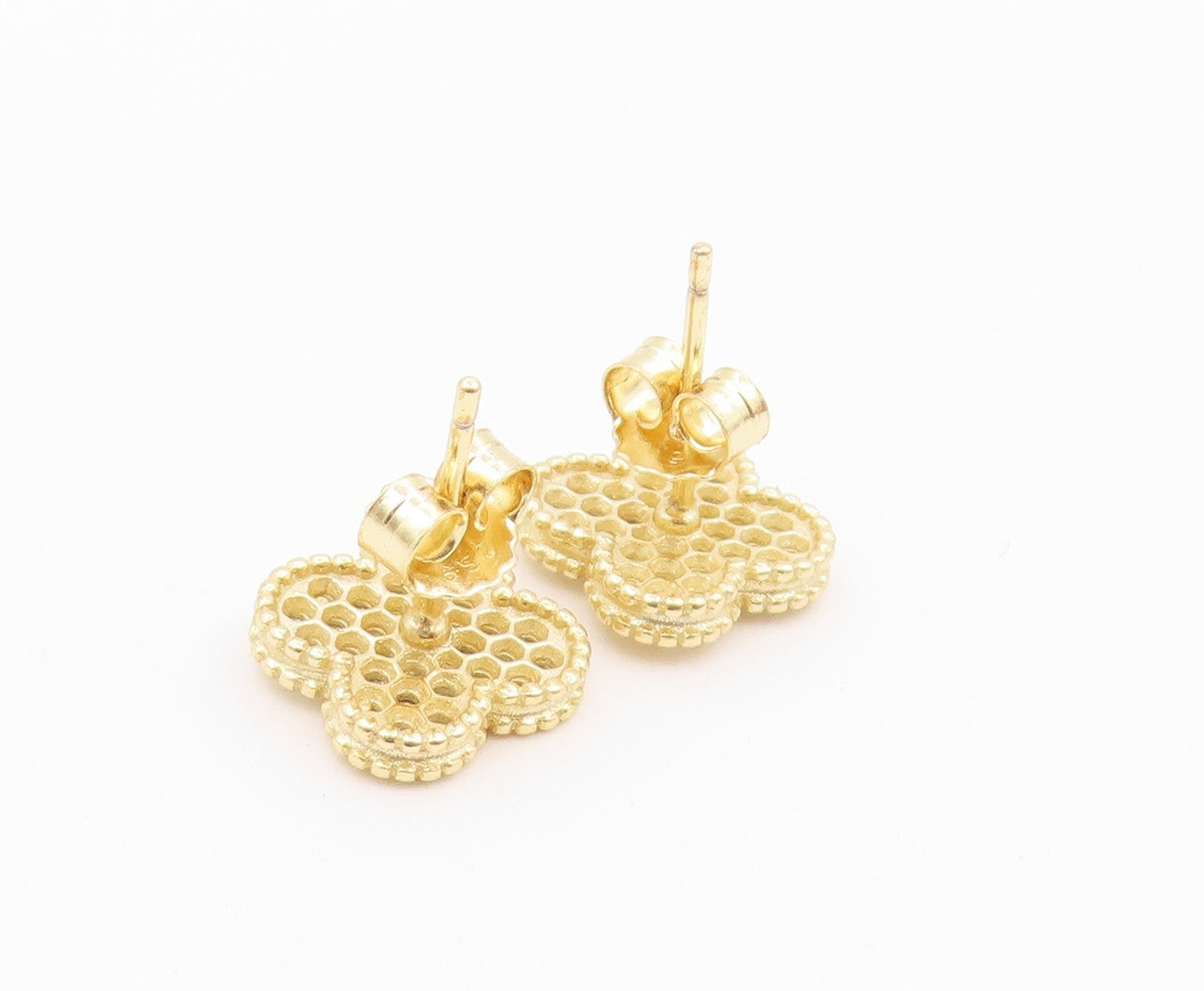 925 Sterling Silver Vintage Earrings Gold Plated CZ Lucy Clover Stud  EG14516