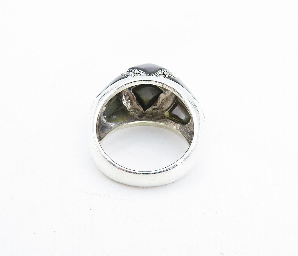 925 Sterling Silver  Abalone Shell & Marcasite Dome Cocktail Ring Sz 8  RG5827