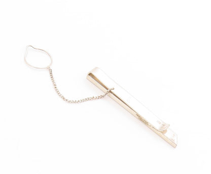 925 Sterling Silver Vintage Tie Bar POLAND Minimalist Clip With Chain  TR4002