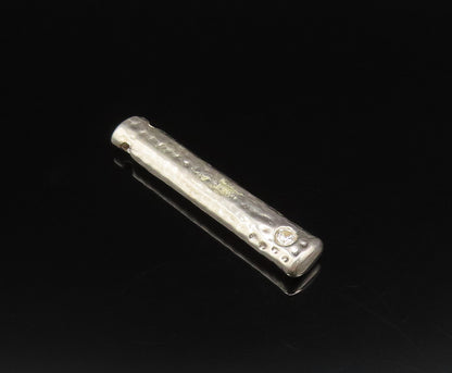 925 Silver  Vintage Minimalist Cubic Zirconia Hammered Bar Pendant  PT21847