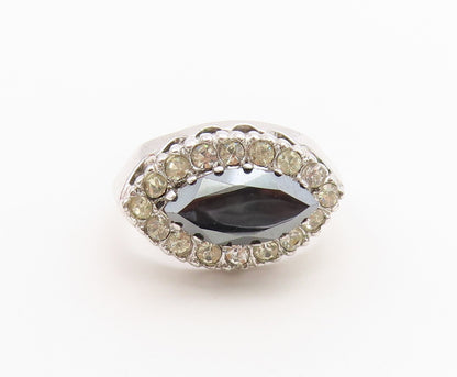 925 Sterling Silver Vintage Ring Marquise Hematite Halo CZ Band  Sz 6  RG36743