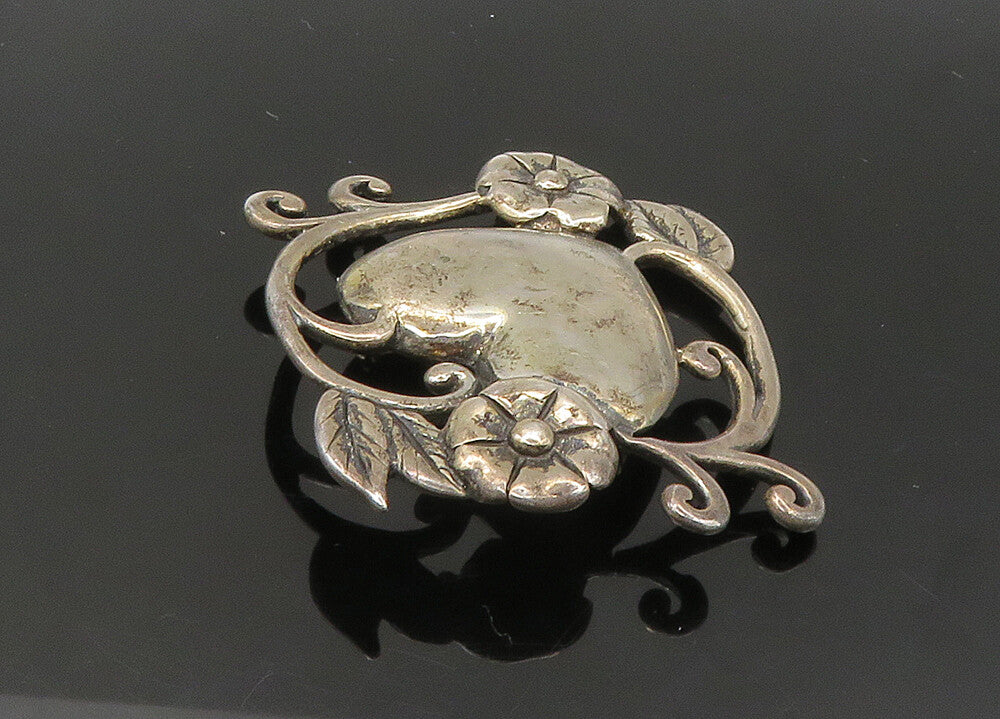 JEZLAINE 925 Sterling Silver  Vintage Floral Vine Love Heart Brooch Pin BP8568