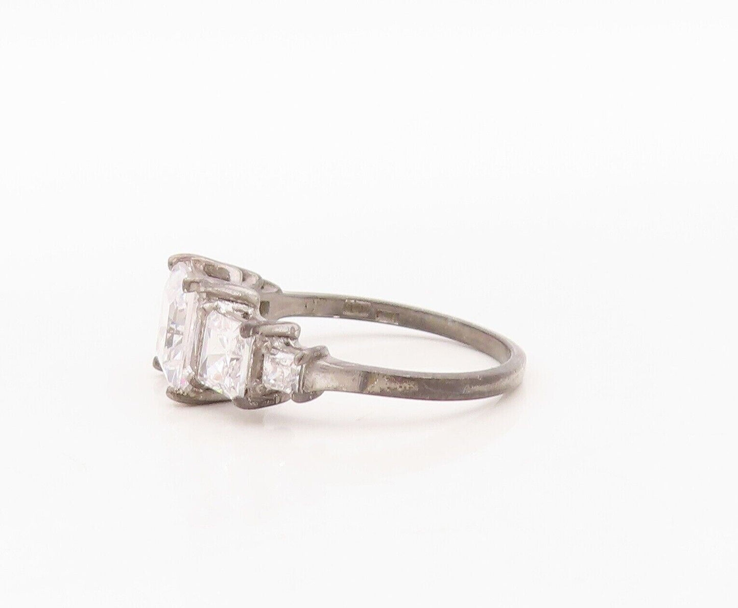 925 Sterling Silver Vintage Ring Square Cut Topaz Brutalist inlay  Sz 8  RG29965