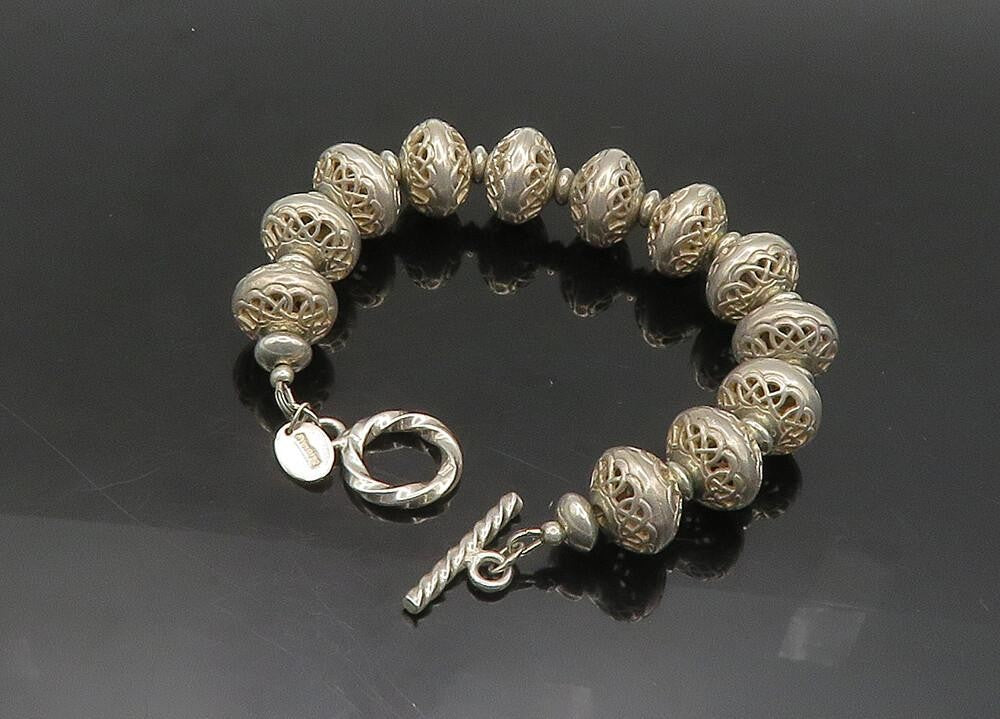 925 Sterling Silver  Vintage Knot Pattern Beaded Chain Bracelet  BT8027