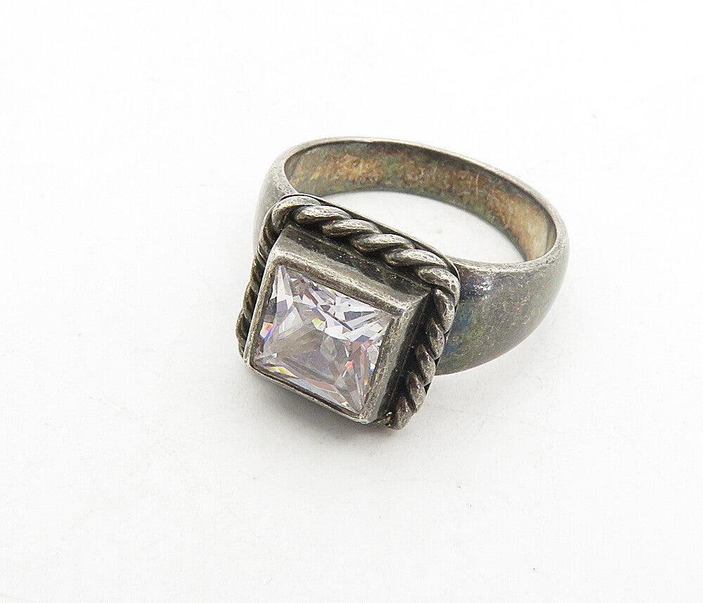925 Sterling Silver  Vintage Cubic Zirconia Twist Cocktail Ring Sz 7  RG8697