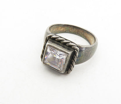 925 Sterling Silver  Vintage Cubic Zirconia Twist Cocktail Ring Sz 7  RG8697