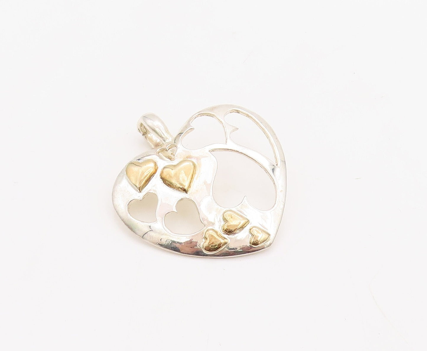 925 Sterling Silver Vintage Pendant Gold Plated Cutout Designer Heart  PT23513