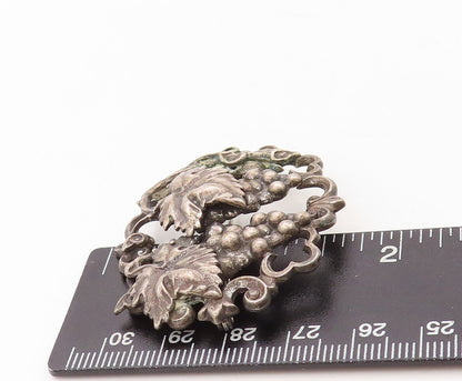 925 Sterling Silver Vintage Brooch Pin Dark Tone Cutout Grape Bush  BP11291