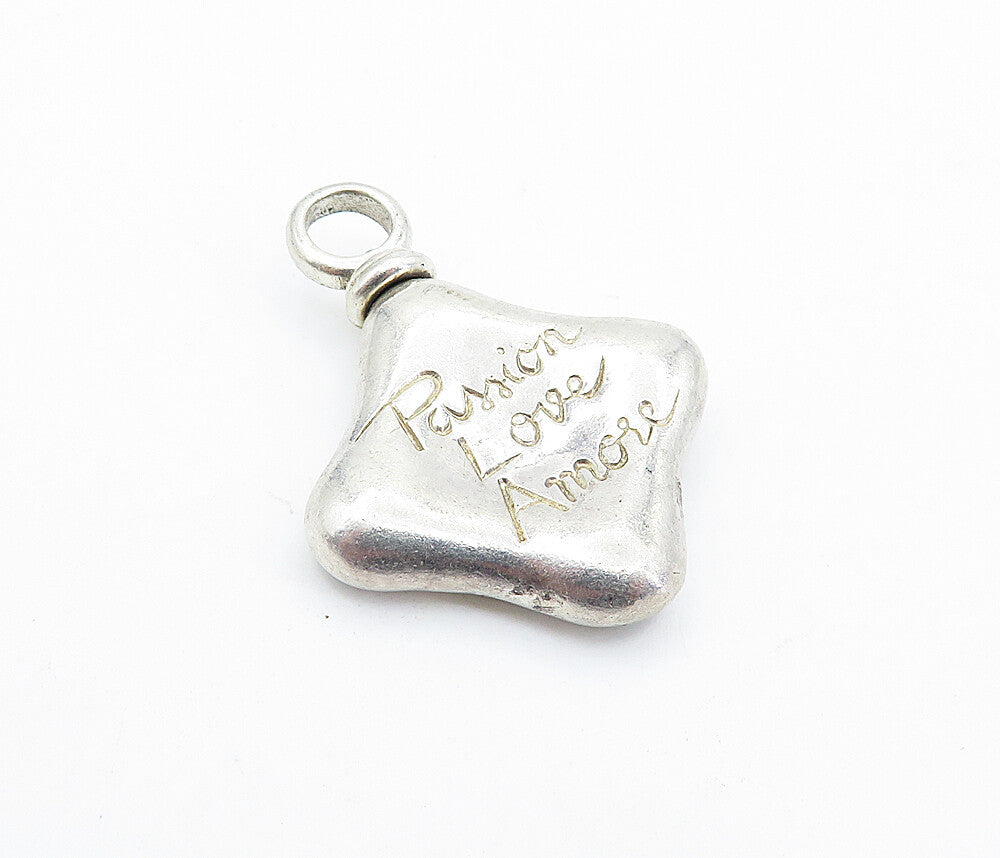 925 Sterling Silver  Vintage Passion Love Amore Etched Drop Pendant  PT4074