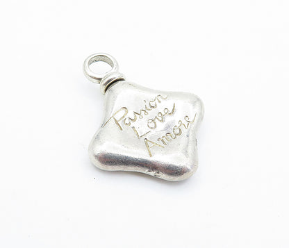 925 Sterling Silver  Vintage Passion Love Amore Etched Drop Pendant  PT4074