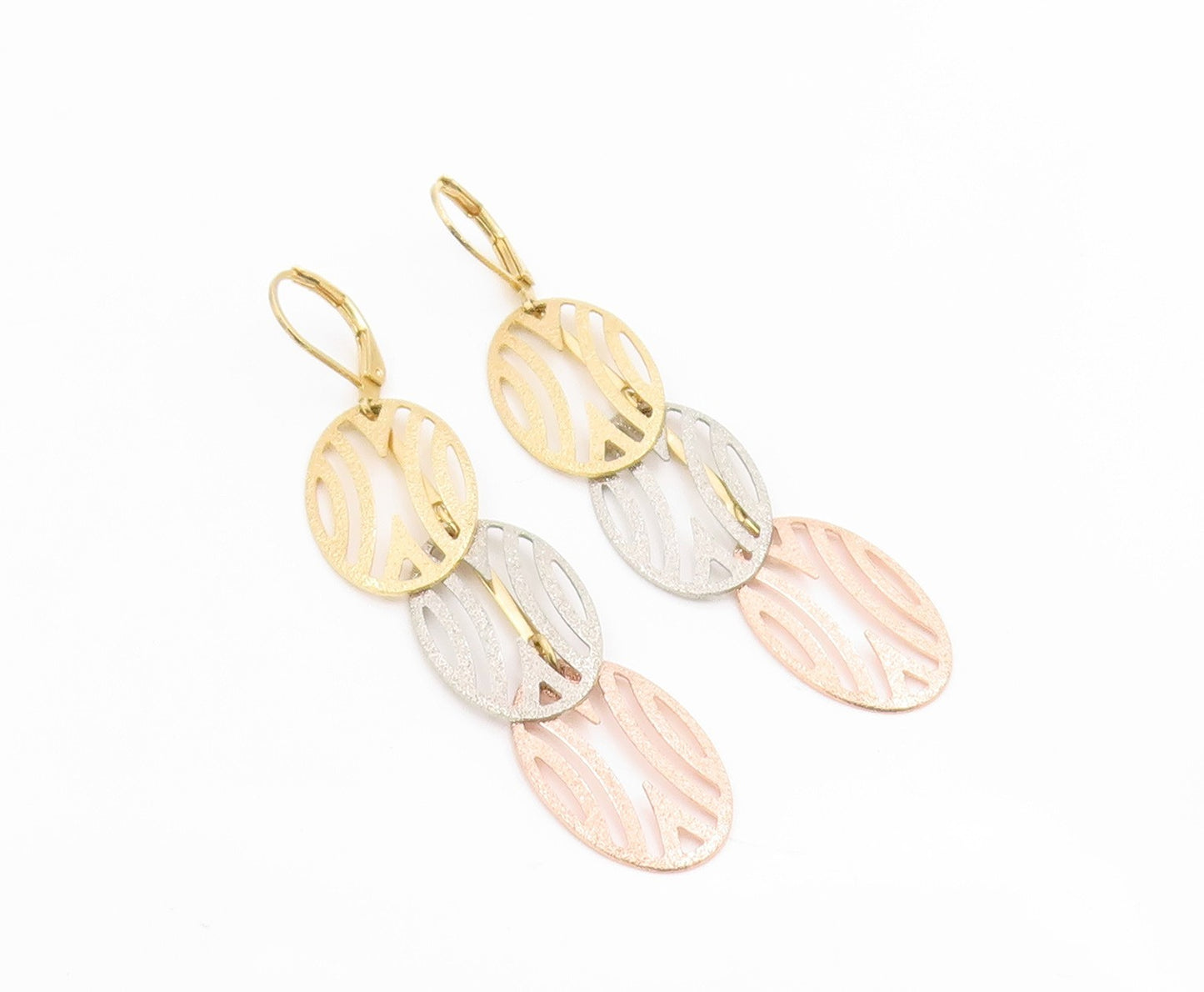 925 Sterling Silver Vintage Earrings Multi Tone Openwork Oval Dangle  EG14248