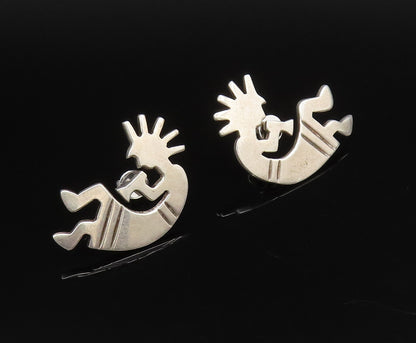 MEXICO 925 Silver  Vintage Carved Kokopelli Dancer Stud Earrings  EG12198