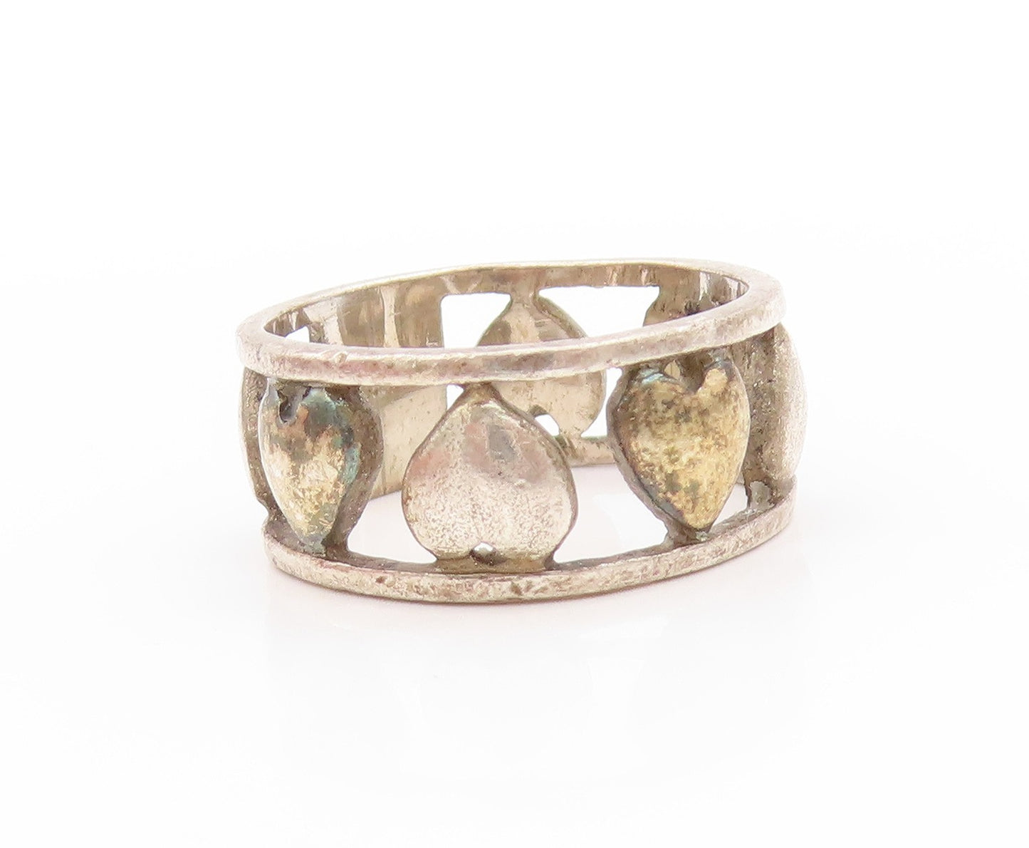 925 Sterling Silver Vintage Ring Antique Cutout Love Heart Band  Sz 8  RG32959