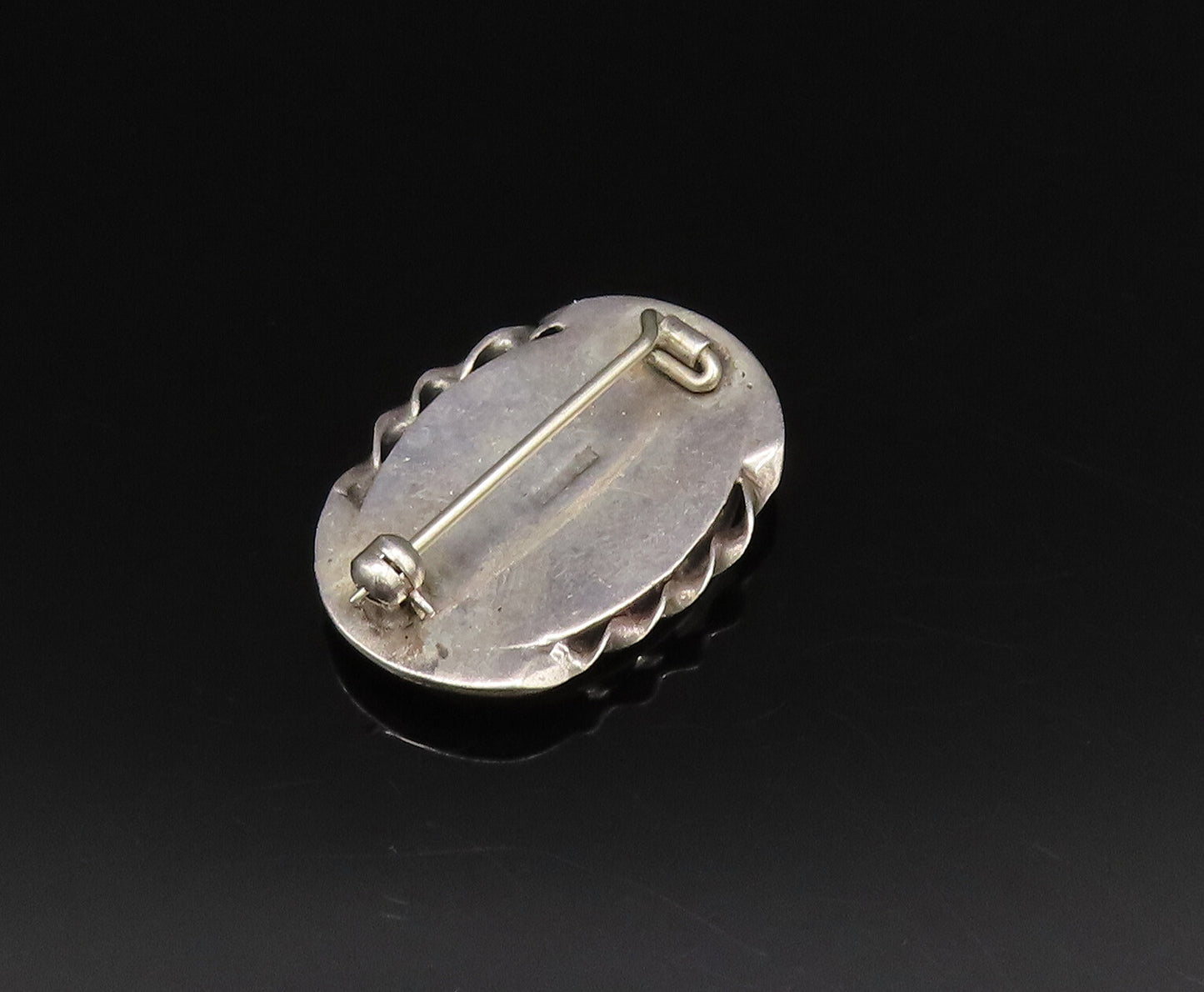 925 Sterling Silver  Vintage Twisted Edge Oval Abalone Brooch Pin  BP9846