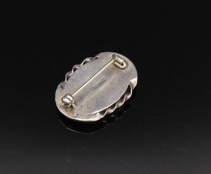 925 Sterling Silver  Vintage Twisted Edge Oval Abalone Brooch Pin  BP9846