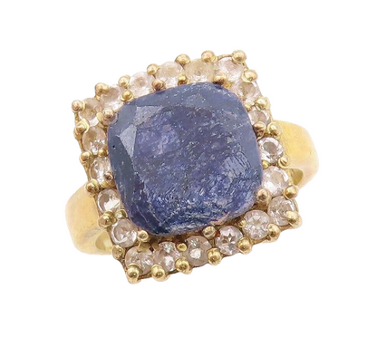 925 Sterling Silver Vintage Ring Gold Plated Gemstone Halo CZ  Sz 6  RG30191