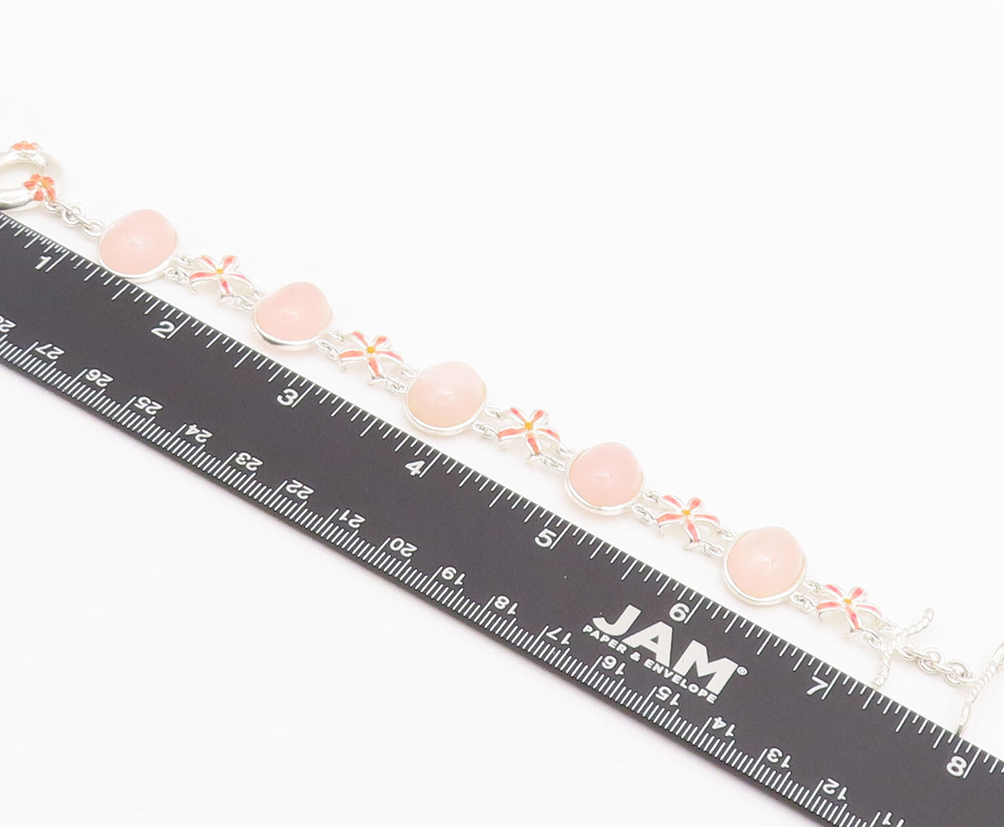 925 Sterling Silver Vintage Bracelet DAVID SIGAL Floral Link Pink Quartz BT10179
