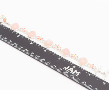 925 Sterling Silver Vintage Bracelet DAVID SIGAL Floral Link Pink Quartz BT10179