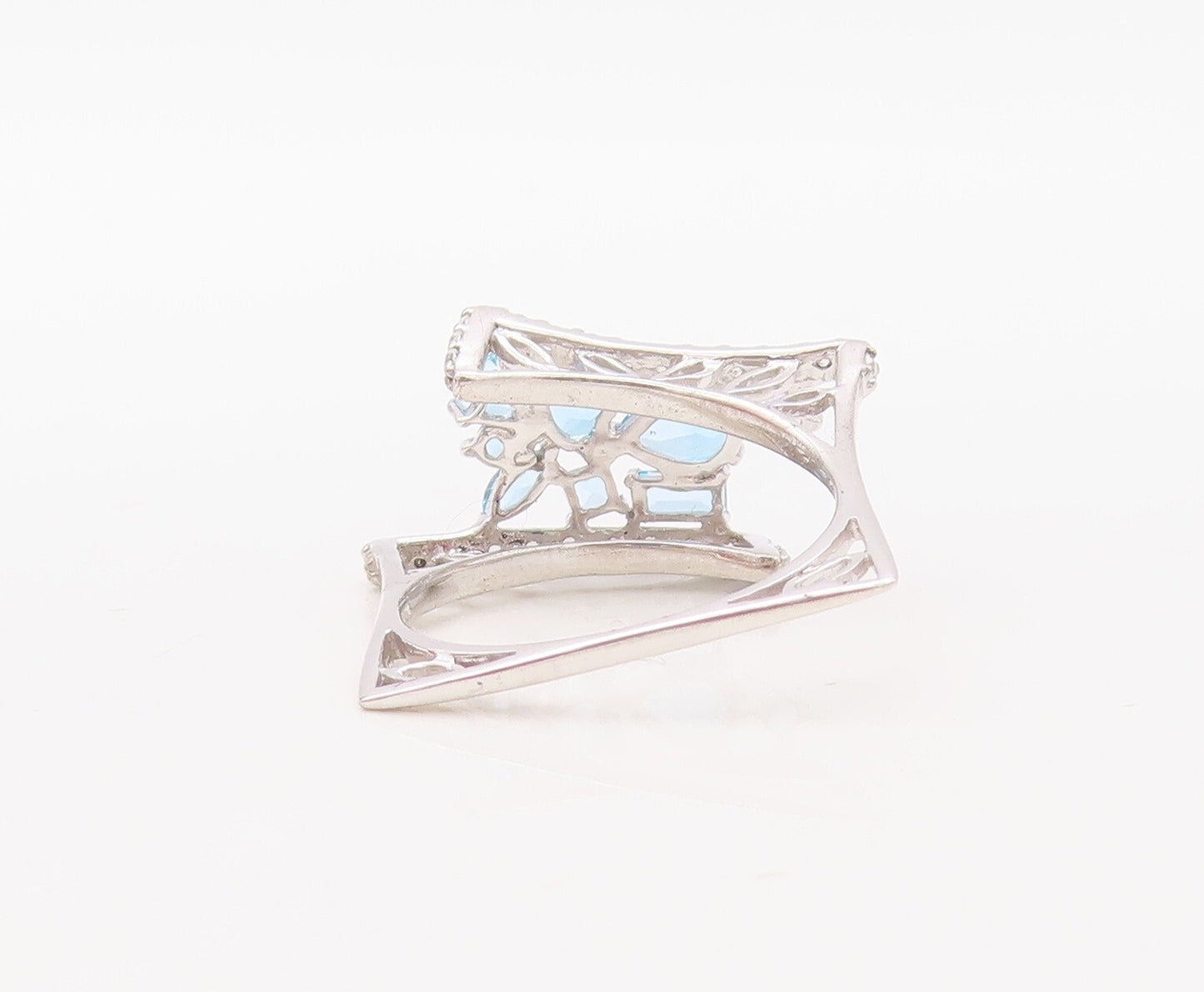 925 Sterling Silver Vintage Ring  Designer Cutout Blue & White CZ  Sz 7  RG30600
