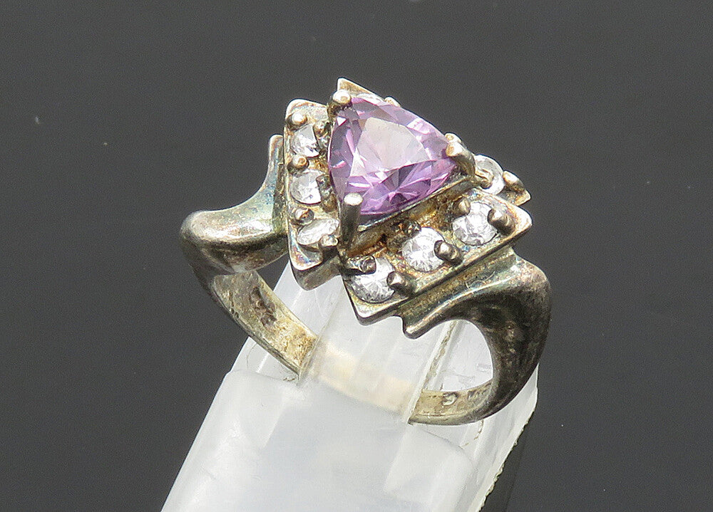 925 Sterling Silver  Vintage Prong Set Mystic Topaz Band Ring Sz 6  RG20421