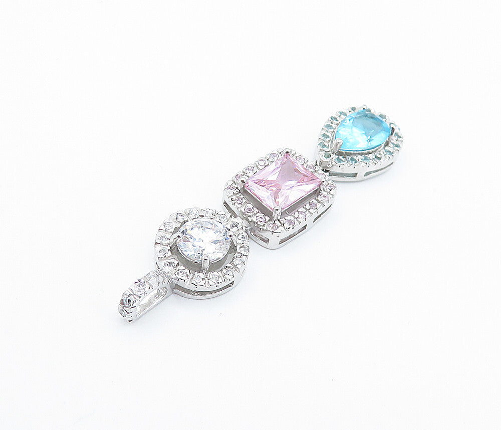 925 Sterling Silver  Sparkling Cubic Zirconia & Topaz Linked Pendant  PT4322