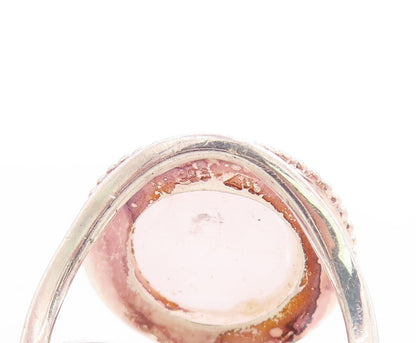 925 Sterling Silver Vintage Ring Cabochon Gemstone Halo Carved  Sz 7  RG31187