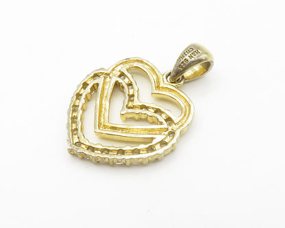 925 Sterling Silver  Vintage Topaz Double Open Love Heart Pendant  PT11395