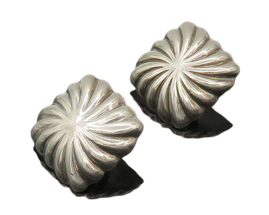 MANILLA 925 Silver  Vintage Shiny Hollow Fluted Square Drop Earrings  EG10580